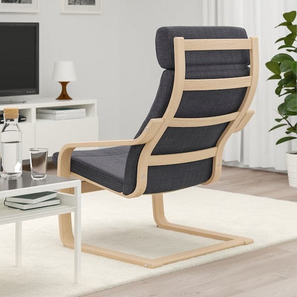 Ikea POÄNG Armchair - veneered white mord oak/Hillared anthracite ,