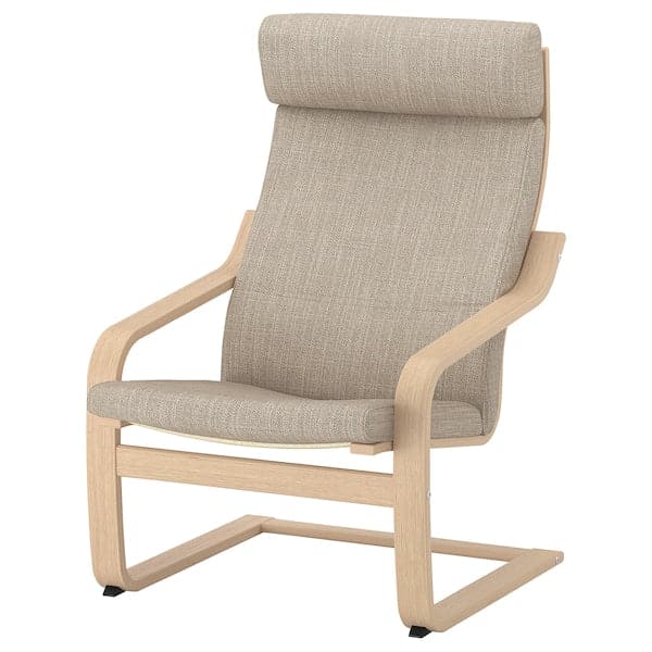 POÄNG Armchair - veneered white mord oak/Beige Hillared