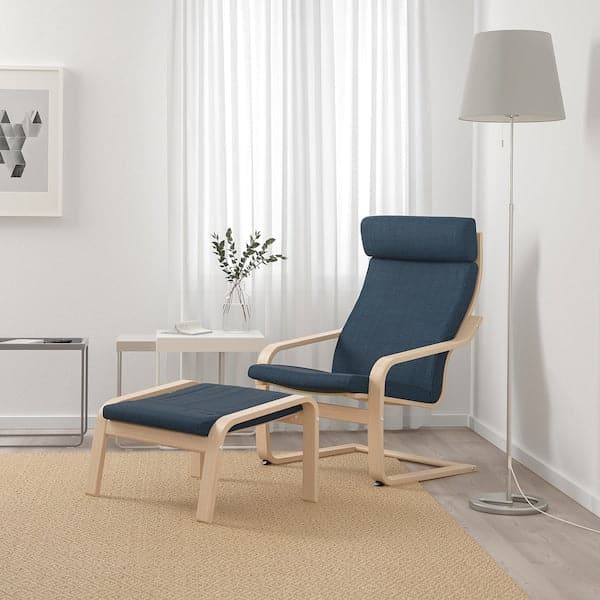 Ikea POÄNG - Armchair, veneered oak mord white/Hillared dark blue ,