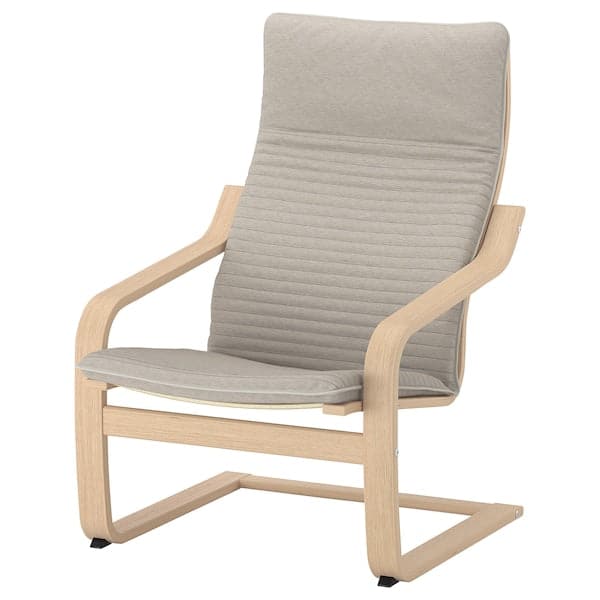 POÄNG Armchair - veneered white mord oak/Light beige Knisa ,