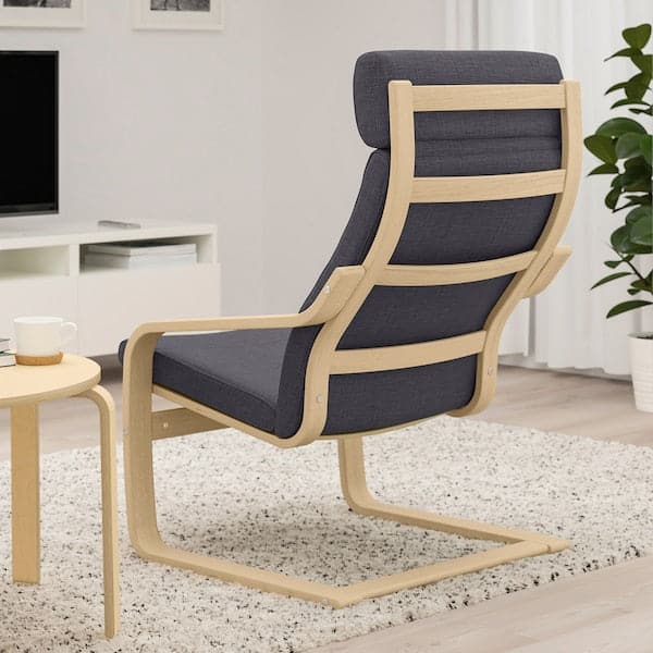 Ikea POÄNG Armchair - mord oak veneer white/Skiftebo dark grey ,