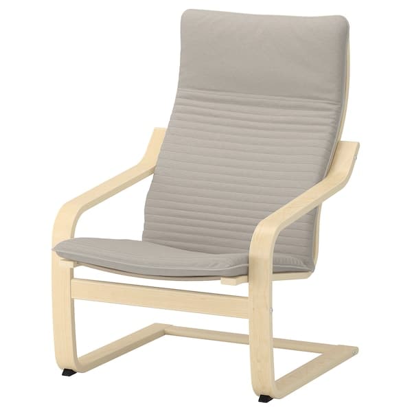 POÄNG Armchair - birch veneer/Light beige Knisa ,