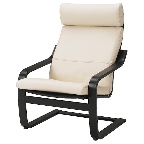 POÄNG - Armchair, brown/black/ivory glose ,