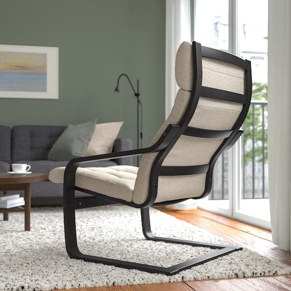 Ikea POÄNG - Armchair, brown/black/Gunnared beige ,
