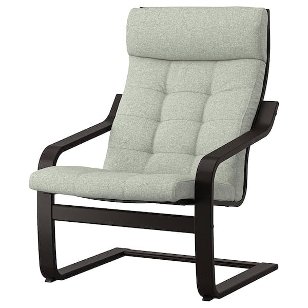 POÄNG - Armchair, brown/black/gunnared light green ,