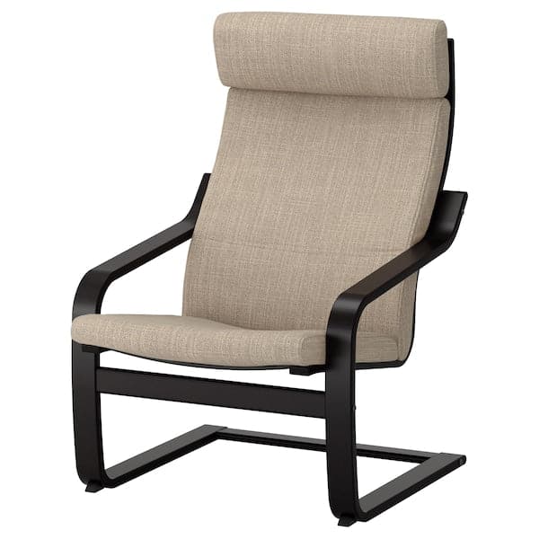 POÄNG Armchair - brown-black/Hillared beige ,