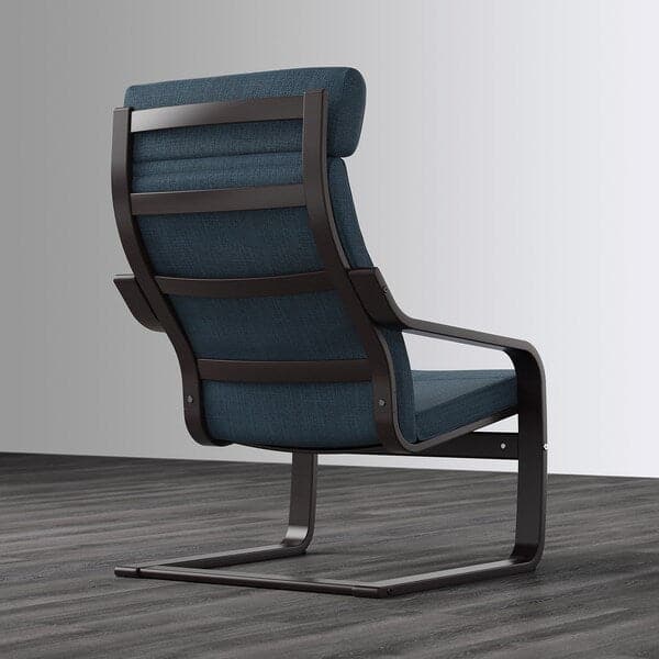 Ikea POÄNG Armchair - Brown-Black/Dark Blue Hillared ,
