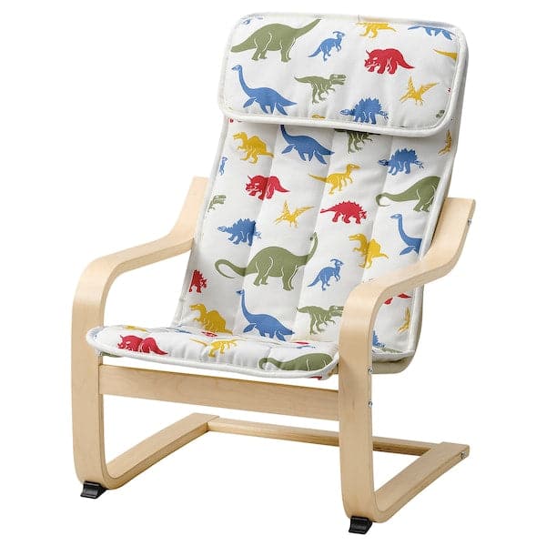 POÄNG Armchair - birch veneer/Medskog dinosaur motif