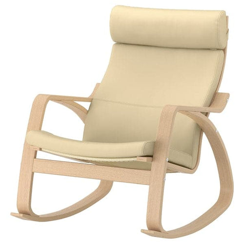 POÄNG - Rocking chair, veneered oak mord white/Glose ivory ,