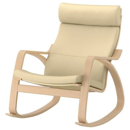 POÄNG - Rocking chair, veneered oak mord white/Glose ivory ,
