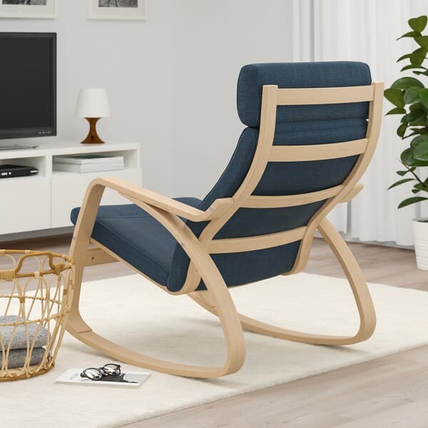 Ikea POÄNG Rocking Chair - Veneered White Mord Oak/Dark Blue Hillared
