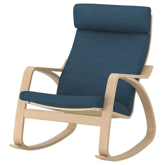 POÄNG Rocking Chair - Veneered White Mord Oak/Dark Blue Hillared - best price from Maltashopper.com 39429152