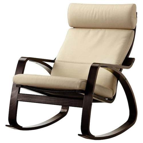 POÄNG - Rocking chair, brown-black/Glose ivory ,