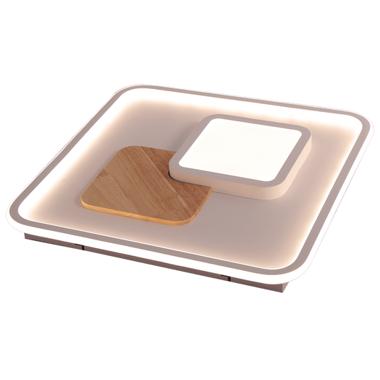 Bricocenter CEILING LIGHT SURY METAL WHITE AND WOOD 50X50CM CM LED 80W CCT DIMMABLE WITH REMOTE CONTROL