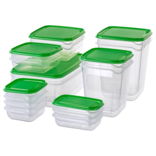 PRUTA - Food container, set of 17, transparent/green