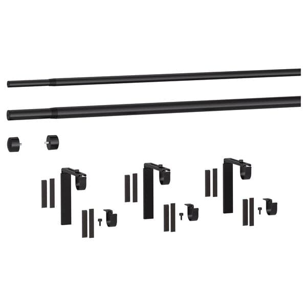 RÄCKA / HUGAD - Double curtain rod combination, black, 210-385 cm - best price from Maltashopper.com 69929247