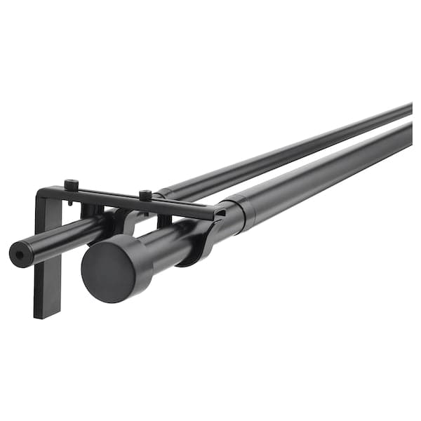 RÄCKA / HUGAD - Double curtain rod combination, black, 210-385 cm