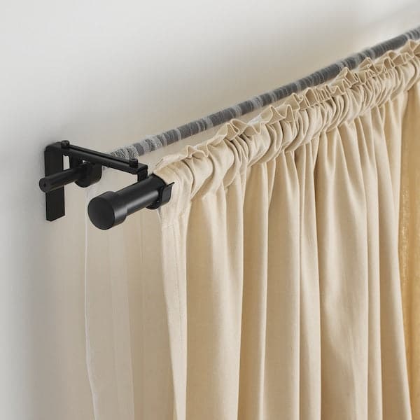RÄCKA / HUGAD - Double curtain rod combination, black, 210-385 cm - best price from Maltashopper.com 69929247