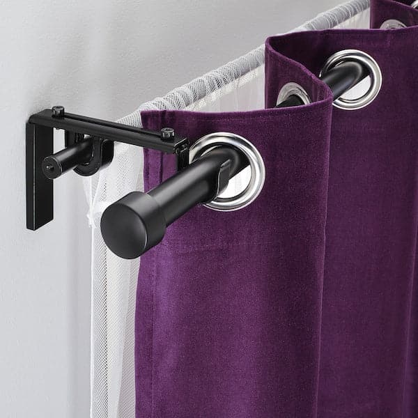 RÄCKA / HUGAD - Double curtain rod combination, black, 120-210 cm - best price from Maltashopper.com 69399587