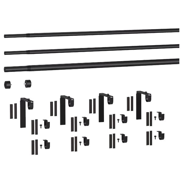 Ikea RÄCKA / HUGAD - Triple curtain rod combination, black, 120-210 cm