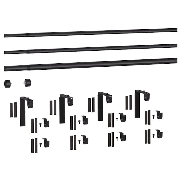 RÄCKA / HUGAD - Triple curtain rod combination, black, 120-210 cm - best price from Maltashopper.com 19399603