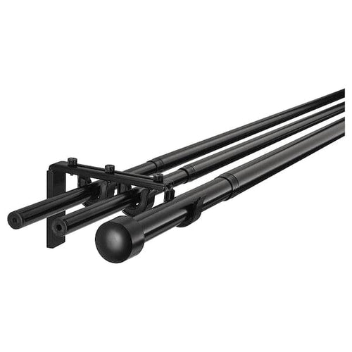 RÄCKA / HUGAD - Triple curtain rod combination, black, 210-385 cm