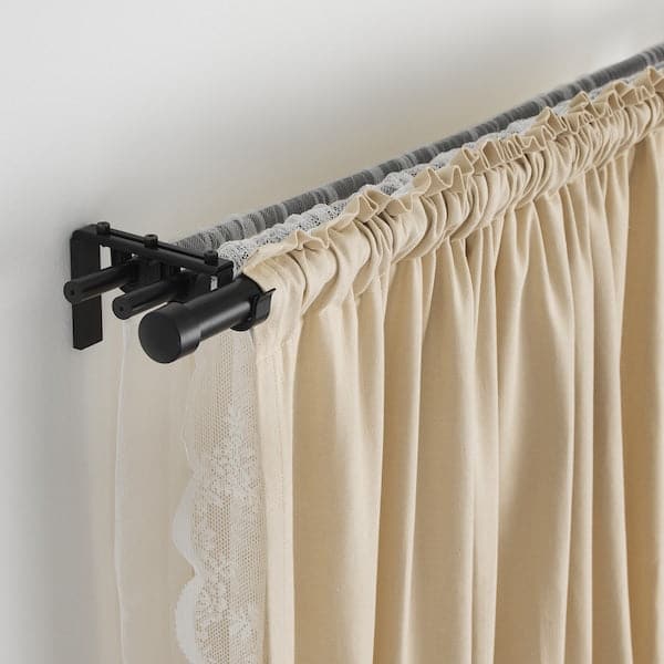 Ikea RÄCKA / HUGAD - Triple curtain rod combination, black, 120-210 cm