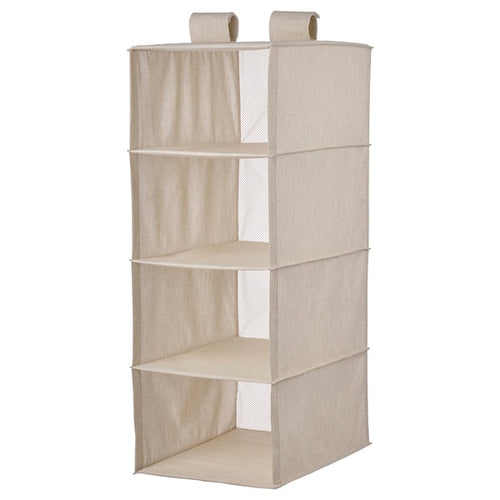 RÅGODLING - Hanging storage w 4 compartments, textile/beige, 36x45x92 cm
