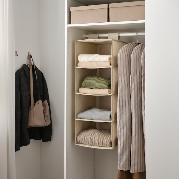 RÅGODLING - Hanging storage w 4 compartments, textile/beige, 36x45x92 cm - best price from Maltashopper.com 70565825