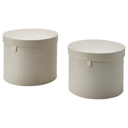 RÅGODLING - Storage box with lid, set of 2, natural colour/beige