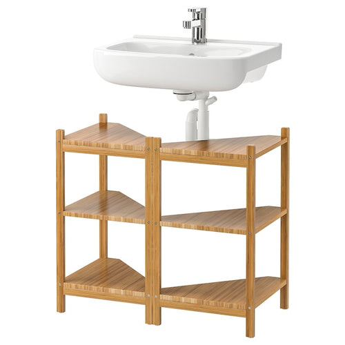 RÅGRUND / BJÖRKÅN - Corner vanity unit/shelf, bamboo
