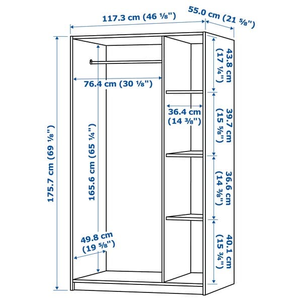 Ikea RAKKESTAD - Wardrobe with 3 doors, black-brown, 117x176 cm