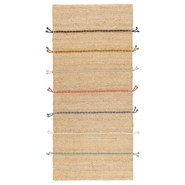 RAKLEV - Rug, flatwoven, handmade natural/multicolour, 70x160 cm