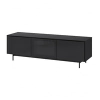 RANNÄS - TV bench with doors, black/black glass, 178x42 cm - best price from Maltashopper.com 30506753