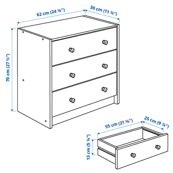 Ikea RAST Chest of drawers with 3 drawers - pine 62x70 cm , 62x70 cm