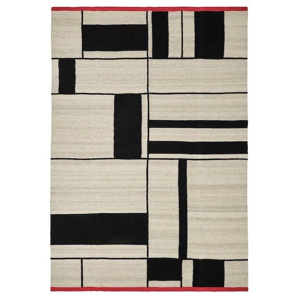 Ikea RASTPLATS - Rug, flatwoven, handmade beige/black, 170x240 cm