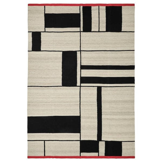 Ikea RASTPLATS - Rug, flatwoven, handmade beige/black, 170x240 cm