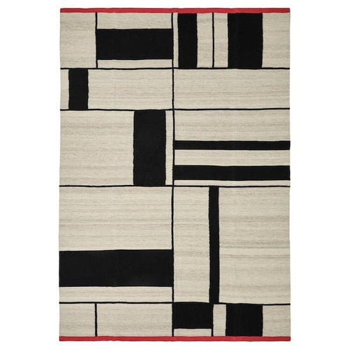 RASTPLATS - Rug, flatwoven, handmade beige/black, 170x240 cm