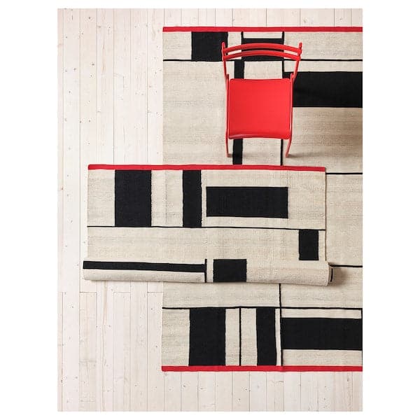Ikea RASTPLATS - Rug, flatwoven, handmade beige/black, 170x240 cm