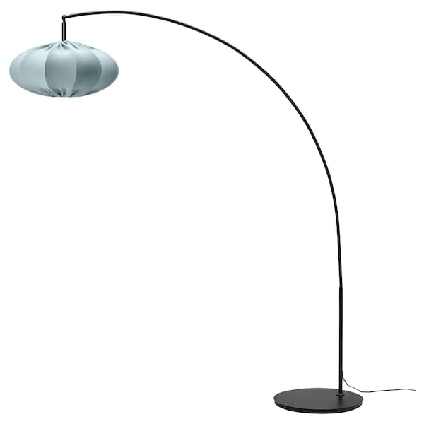 REGNSKUR / SKAFTET - Floor lamp, arched, turquoise/black ,