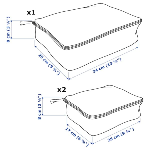 Ikea RENSARE - Clothes bag, set of 3, check pattern/grey black