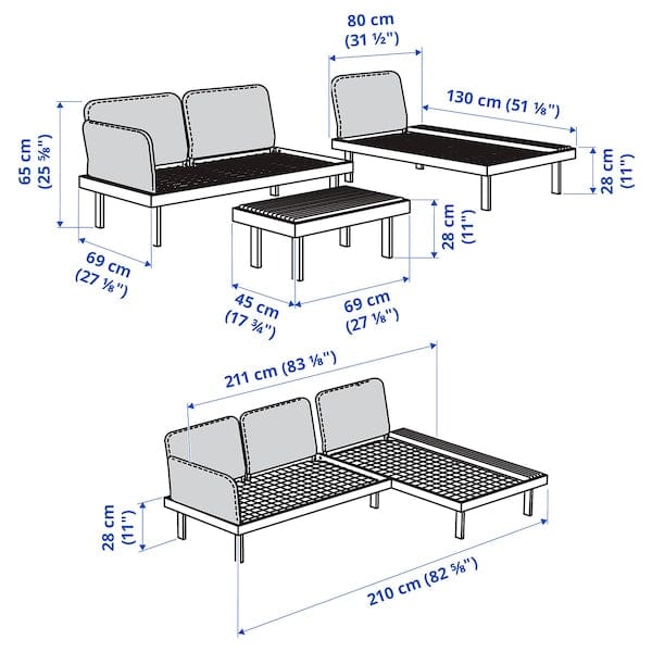 Ikea REVSKÄR - Outdoor furniture set, 3-seater, anthracite