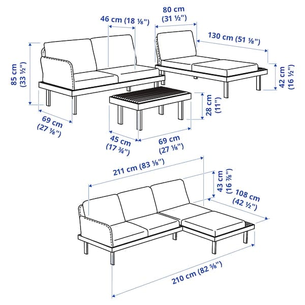 Ikea REVSKÄR - Furniture set, 3 places, outdoor anthracite/Järpön/Duvholmen anthracite