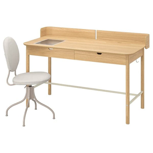 Ikea RIDSPÖ / BJÖRKBERGET - Desk and chair, beige oak ,