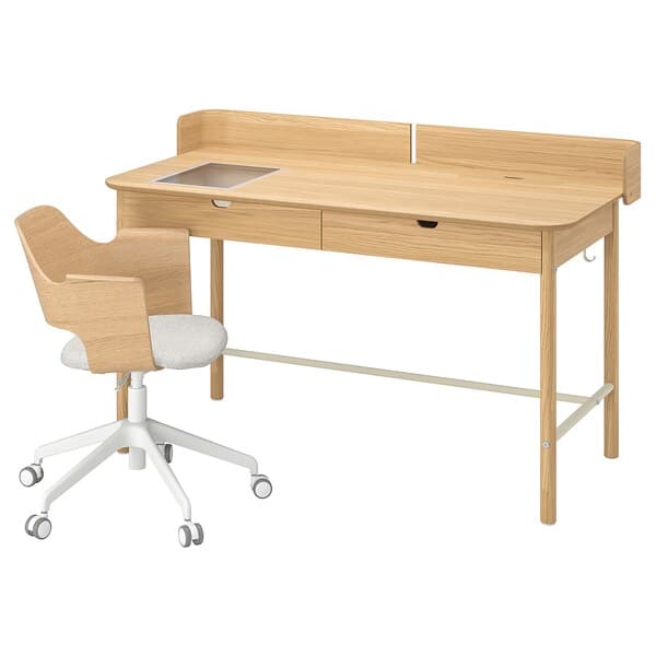 RIDSPÖ / FJÄLLBERGET - Desk and chair, beige oak , - best price from Maltashopper.com 59502783