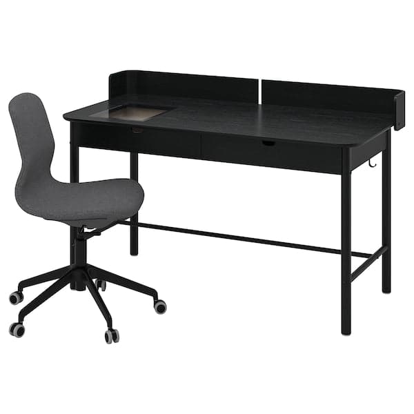 RIDSPÖ / LÅNGFJÄLL - Desk and chair, anthracite dark grey/black