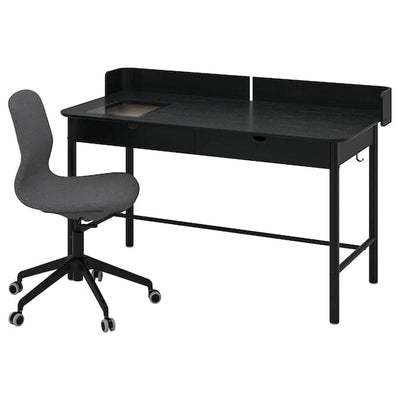RIDSPÖ / LÅNGFJÄLL - Desk and chair, anthracite dark grey/black , - best price from Maltashopper.com 59502877