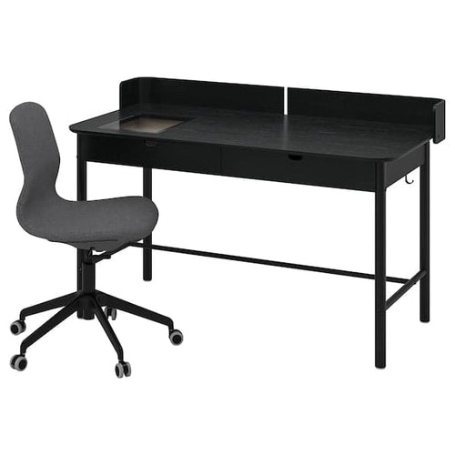 RIDSPÖ / LÅNGFJÄLL - Desk and chair, anthracite dark grey/black ,