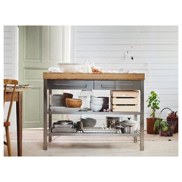 RIMFORSA - Work bench, stainless steel/bamboo, 120x63.5x92 cm - best price from Maltashopper.com 90399284