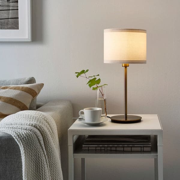 RINGSTA / SKAFTET Table lamp - white/brass 41 cm